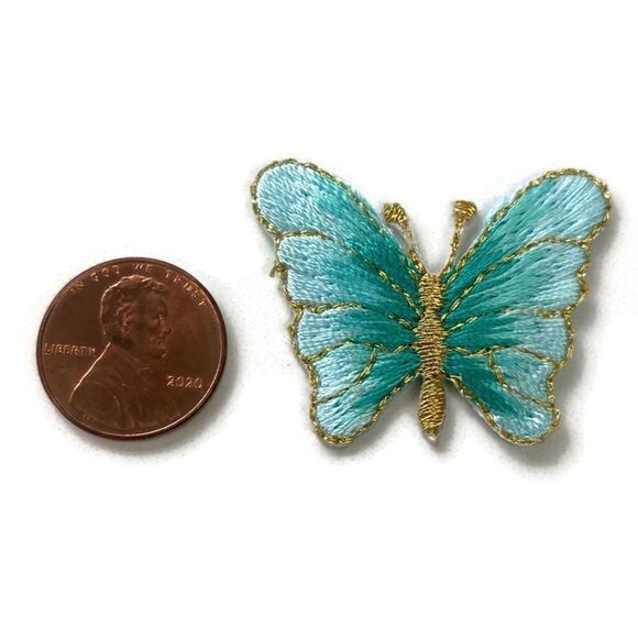 Small Aqua Butterfly Embroidered Patch - Picture 2 of 3